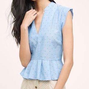 Anthropologie Porridge blue polka dot crop top